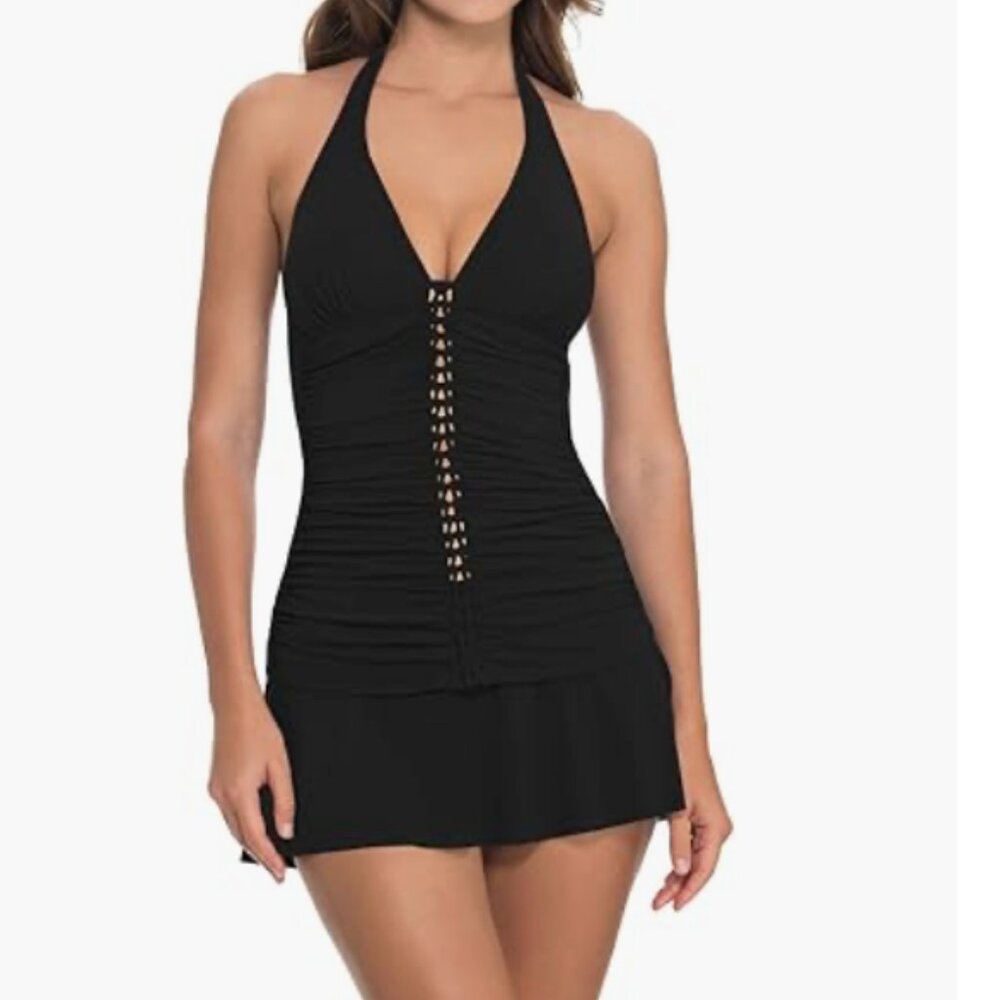 Profile by Gottex Women Standard Halter V-Neck Tankini Top Swimsuit Size 8 7871